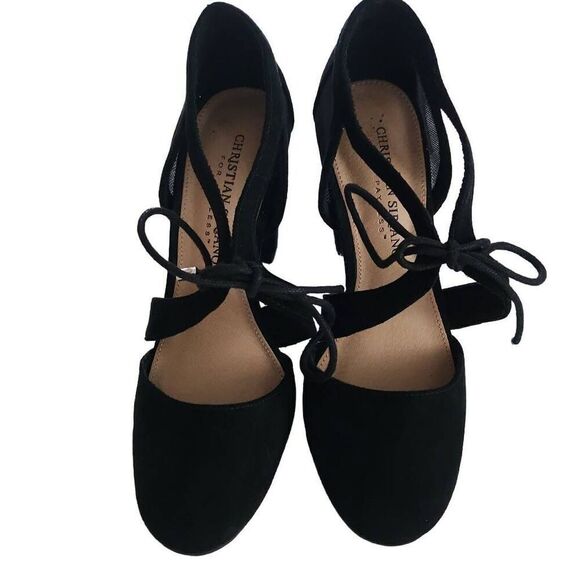 Christian Siriano for Payless Women's Size 5.5 Black Suede Tie Front 3.5" Heels - Picture 2 of 7